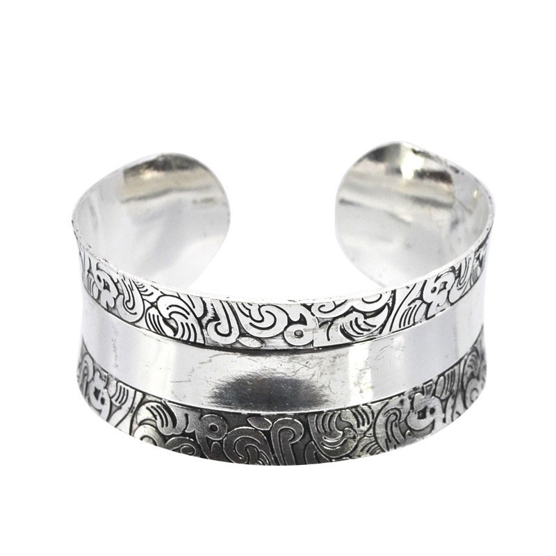 Pulsera de elefante de plata Miao con apertura, estilo étnico, brazalete ancho vintage, venta al por mayor