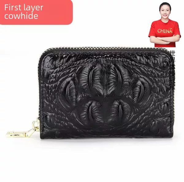 First layer cowhide organ card holder crocodile pattern women's card holder men's card holder multi-function zipper small wallet business card