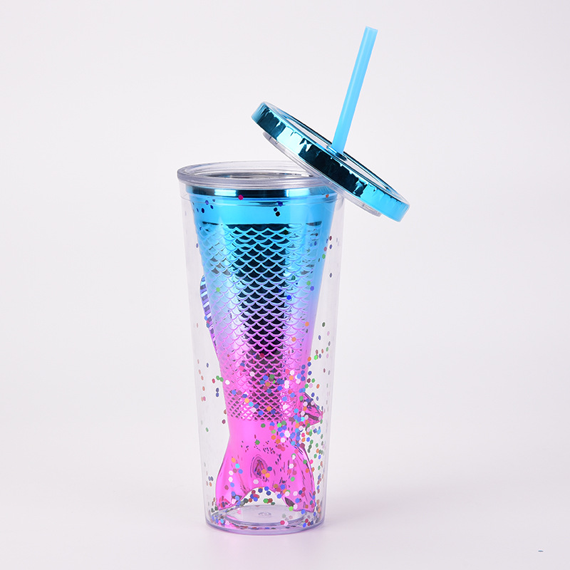 Moda Lentejuelas Cola De Sirena El Plastico Vasos 1 Pieza display picture 6