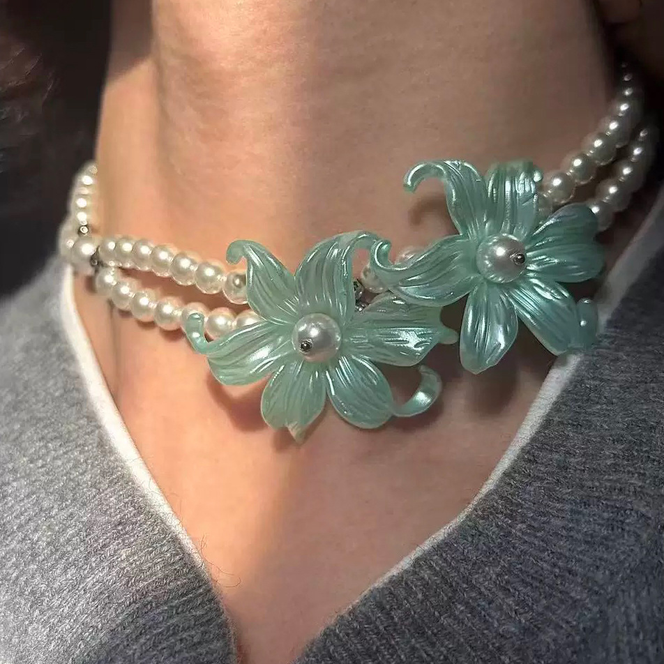 민트그린 꽃목걸이 #Z-X071