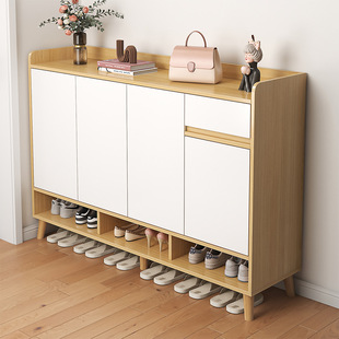 Solid Wood Leg Shoe Cabinet Home Door Storage Rack Entry Entrance Cabinet Small Apartment Large Capacity Storage Storage Cabinet