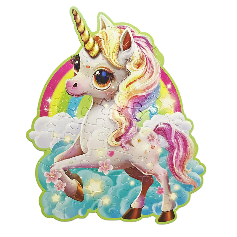 Transfronterizo pony 45 piezas de rompecabezas super grandes con láser unicornio puzzle infantil rompecabezas inteligencia mujer regalos al por mayor