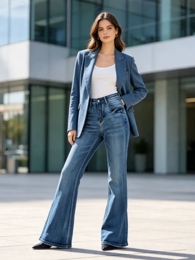 Jeans Acampanados para Mujer de Mezclilla de Algodón, Cintura Alta, Alta Elasticidad, para Uso Casual image 1