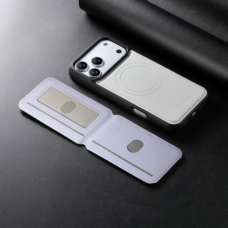 Ốp lưng iPhone da PU cao cấp có khe thẻ từ tính chống sốc — 【Bìa đen kèm đế từ】, 【Bìa xám kèm đế từ】, 【Bìa trắng kèm xanh】, 【Bìa trắng kèm tím】 chi tiết 13