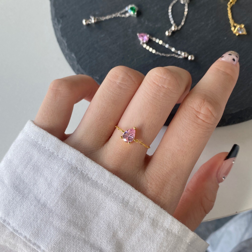 Water Droplets Pattern 925 Sterling Silver Zircon Water Droplets Adjustable Ring 925 Sterling Silver Rings