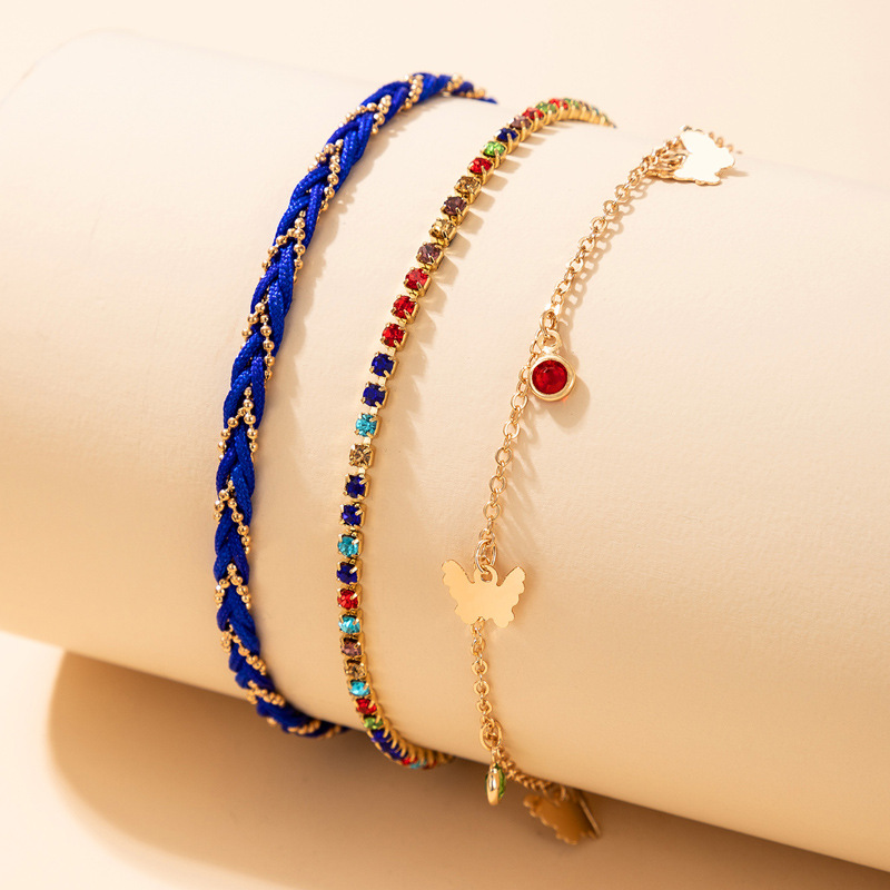 Fashion Colorful Diamond-studded Butterfly Multi-layer Anklet display picture 2