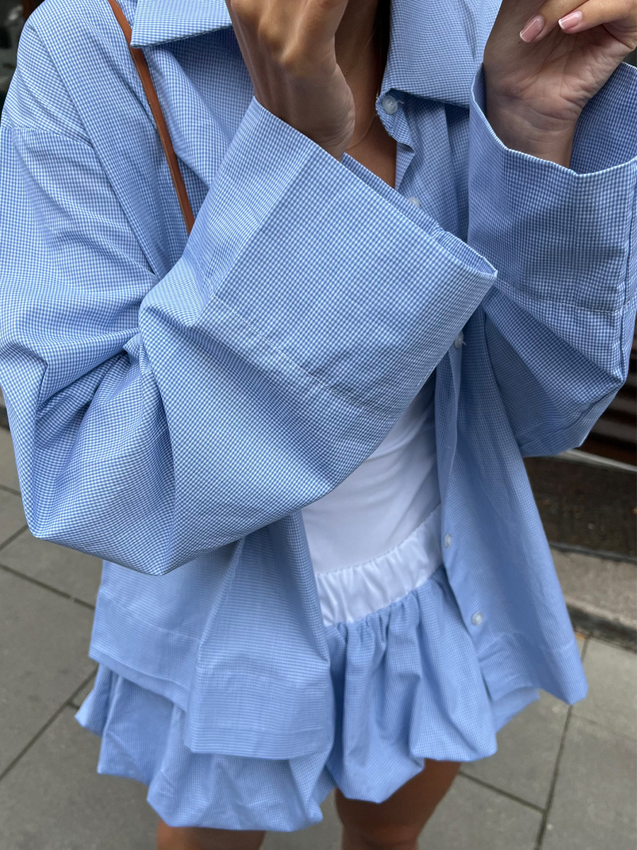 Damen Karohemd Und Tulpenrock Set Sommer Outfit Freizeitstil_voghion.com