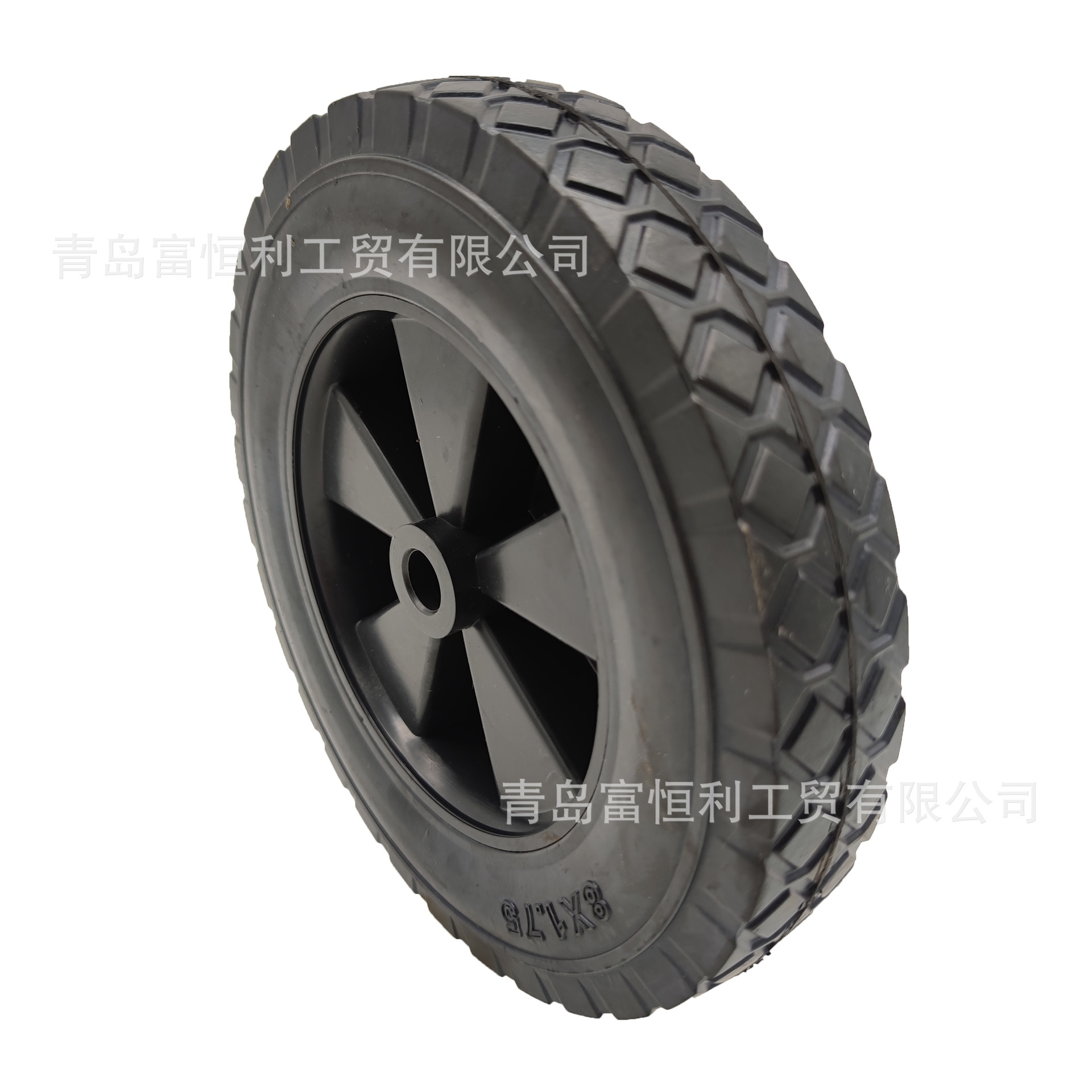 8x1.75橡胶实心轮塑料轮毂手推车空压机发电机工业脚轮8寸橡胶轮