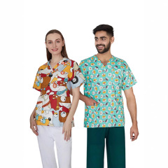 2025国境を越えたアマゾンの爆発的なアニメプリント看護師服女性vネック半袖tシャツ上着手術服の仕事