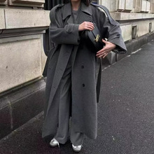 高级感翻领双排扣毛呢外套女2025秋季新款气质中长款宽松风衣外套