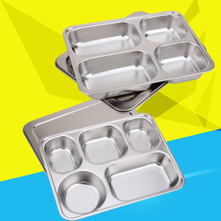 304 Stainless Steel Lunch Box with Deepened Separated Fast Food Plate Square with Lid Student Canteen Employee Lunch Box with Lid