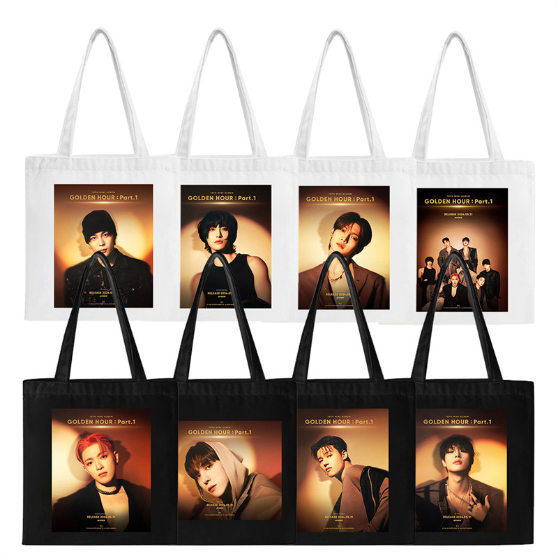 ATEEZ专辑GOLDEN HOUR - Part.1文艺风帆布袋 拉链手拎包单肩包女