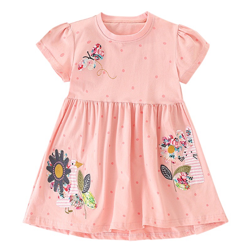 Malwee niñas vestido de verano nuevos niños de manga corta estilo europeo y americano cuello redondo vestido de princesa para niños