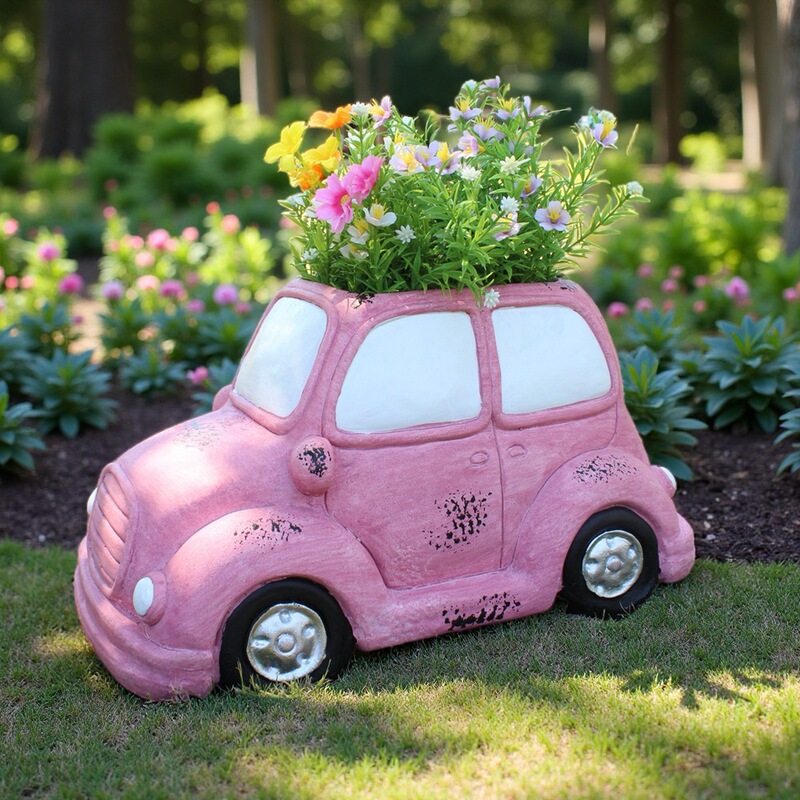 庭の装飾 ピンクの車 フェラーリ型植木鉢 大型酸化マグネシウム製植木鉢|undefined