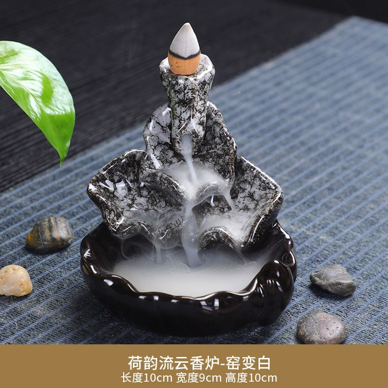 Ceramic Backflow Incense Burner, Lotus Inverted Design, Decorative Buddha Incense Holder