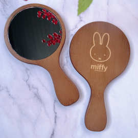 竹制镜子手持米菲2024兔年木质化妆镜 实木高清镜 随身便携镜现货