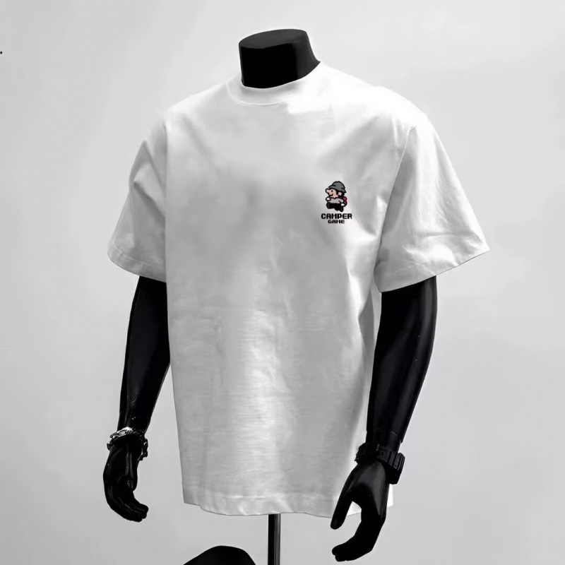 Trendy minimalist cartoon T-shirt for men, summer loose casual versatile round neck short-sleeved couple outfit top