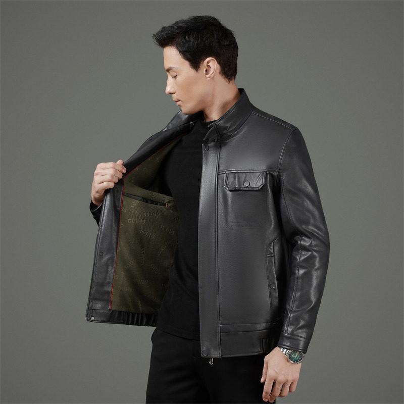 Haining Genuine Leather Jacket for Men, 2026 New Style, Top Layer Cowhide, Soft Cowhide Jacket for Middle-Aged and Elderly, Thin Outerwear for Dads