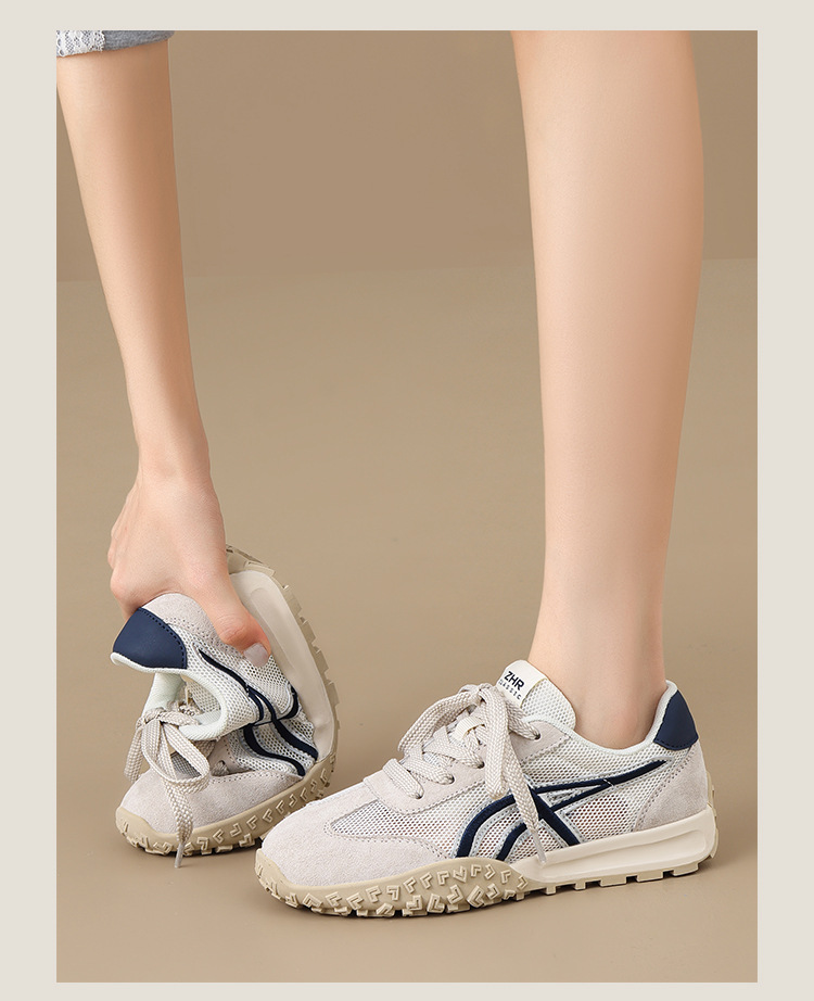 Giày sneaker nữ Agan lưới thoáng khí da heo đế mềm siêu nhẹ — AK225E vàng be chi tiết 17