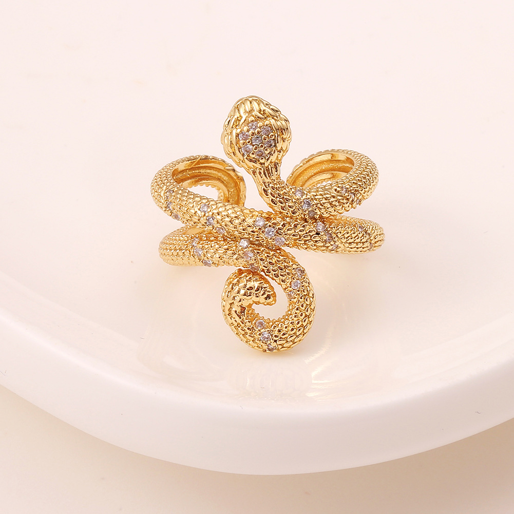 Hip-hop Exaggerated Geometric Double-layer Snake-shaped Copper Tail Ring display picture 3