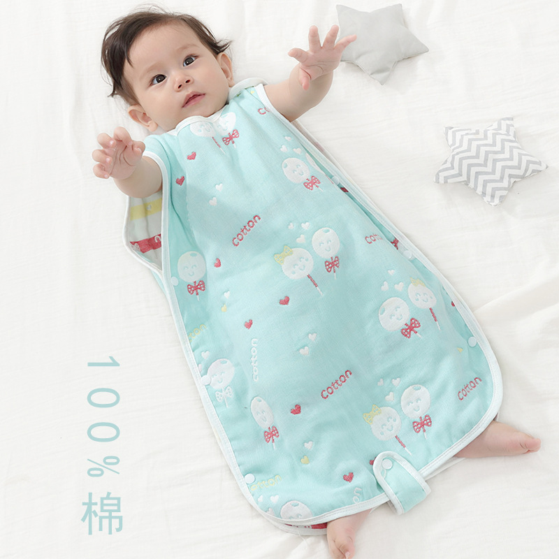 Gauze Sleeping Bag Baby Sleeveless Summer Newborn Baby Cotton Gauze Heart Protection Belly Air-Conditioned Room Mushroom Anti-Kick Quilt