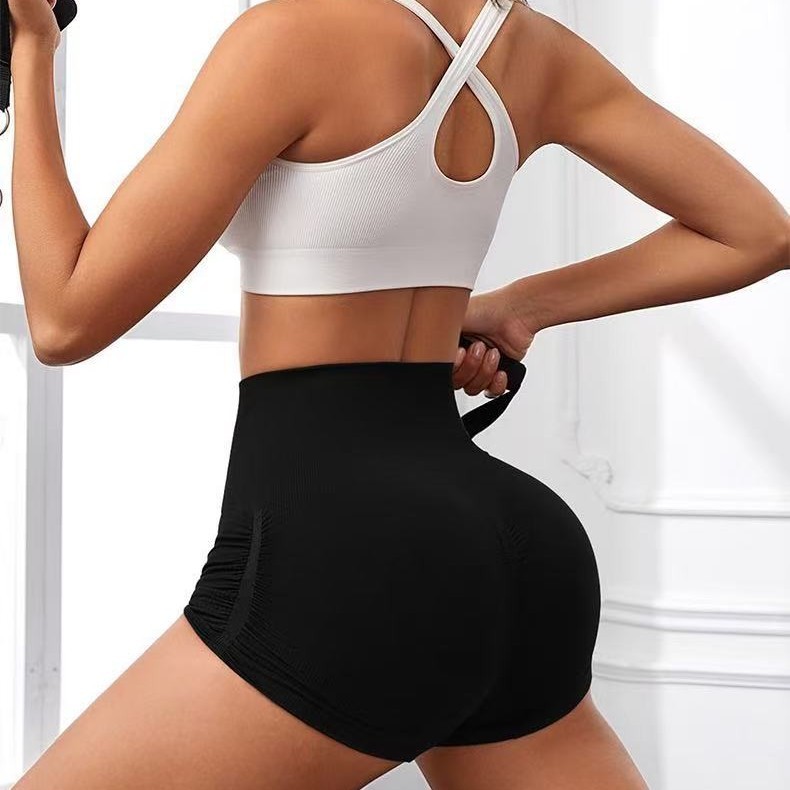Nuevos pantalones cortos de gimnasio de hiera de miel de hembra, pantalones deportivos de tres partes, pantalones elásticos de alto nivel, pantalones deportivos de mujer