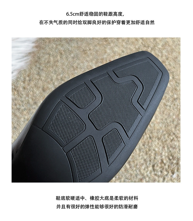 Bốt nữ cổ thấp gót dày mũi vuông trang trí kim loại kiểu Pháp, gót 6–8 cm — Màu nâu (lớp lót nhung), Màu đen (lớp lót nhung) chi tiết 13