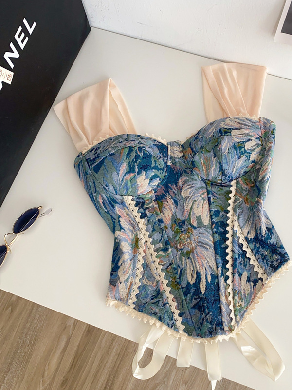 Palace Retro French Lace Splicing Jacquard Camisole Women's Autum Strappy Waist Slimming Tube Top Trendy Palace Retro French Lace Splicing Jacquard Camisole Women's Autum Strappy Waist Slimming Tube Top Trendy