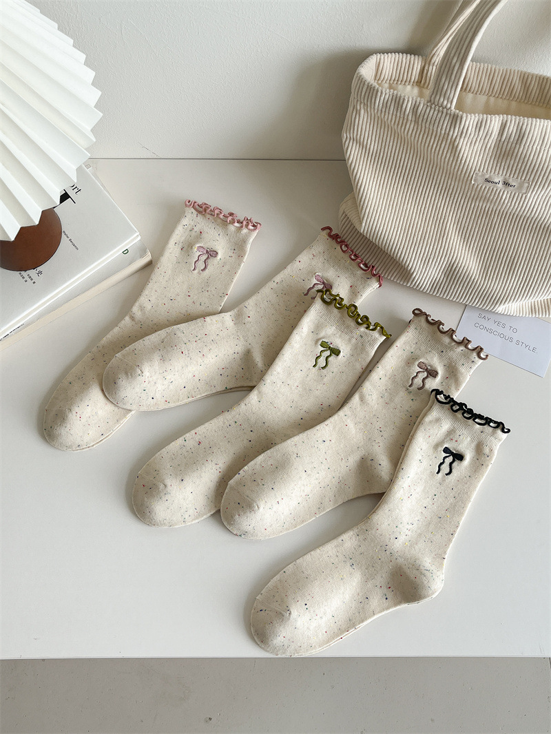 50g Weight Socks Classification Socks Lingerie Type Cotton Fabric Type A Pair Quantity Holiday Occasion Bow Knot Pattern All Seasons Season Women's Gender Vacation, Simple Style Style Vacation Simple Style Women's Bow Knot Cotton Crew Socks A Pair 8