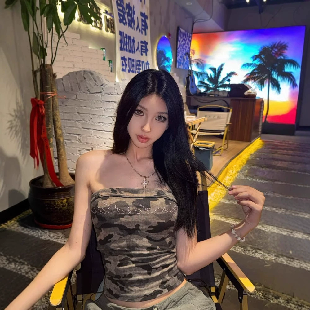 Американский ретро камуфляжный камзоловый жилет для женщин летом