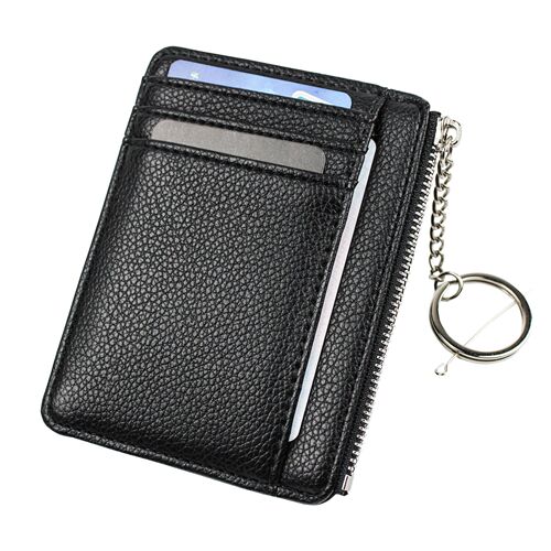 New Arrival Casual Zipper Card Holder with Lychee Grain, Multiple Card Slots, and Double-Sided Design—Ultra-Thin Coin & Card Organizer for Driver’s ID