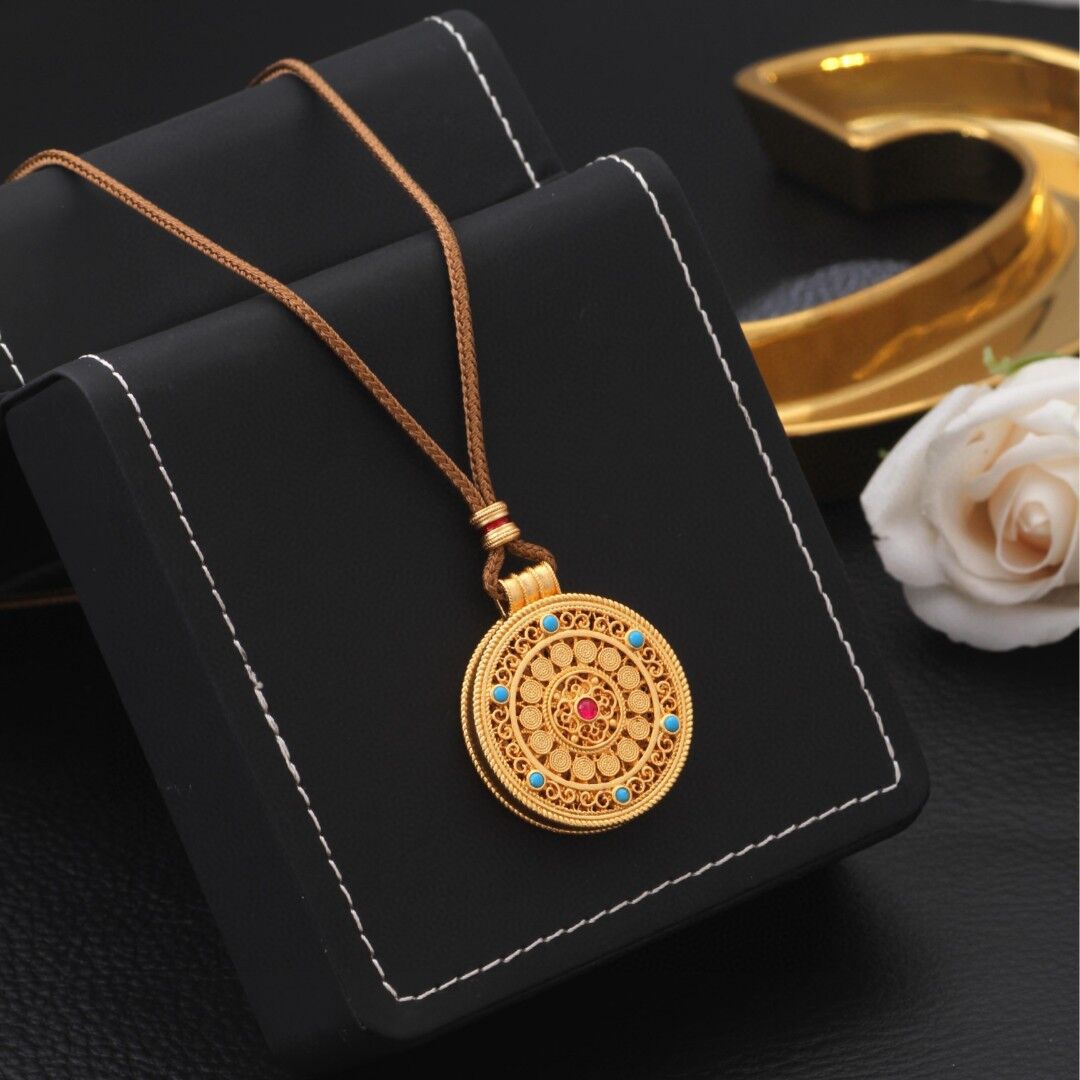 《高版本不掉色18k金厚度0.05+電泳+拋數韋雪同款八寶羅盤項鍊