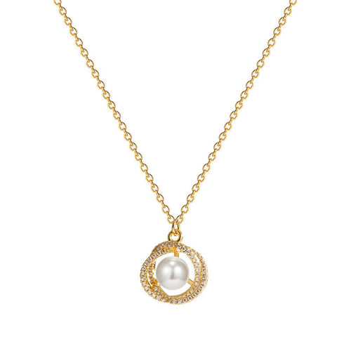 Japanese and Korean geometric pearl-studded diamond-hollow pendant necklace, women's Instagram-style fashionable personalized retro Baroque-style clavicle chain