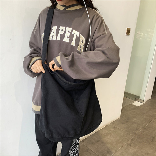 Messenger bag female college student class bag female dual-use ins style Japanese style large capacity solid color canvas bag shoulder bag