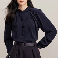 时尚简约长袖桑蚕丝衬衫女2025秋季新款气质减龄百搭真丝双绉上衣