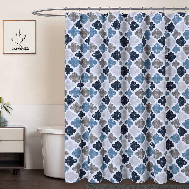 Navy Blue Blue Gray Shower Curtain Geometric Clover Pattern Modern Polyester Cotton Farmhouse Fabric Bathroom Shower Curtain Navy Blue Blue Gray Shower Curtain Geometric Clover Pattern Modern Polyester Cotton Farmhouse Fabric Bathroom Shower Curtain