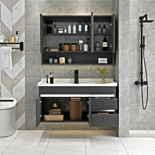 BB4C wholesale solid wood floor-to-ceiling bathroom cabinet combination paint-free environmentally friendly washbasin washbasin bathroom