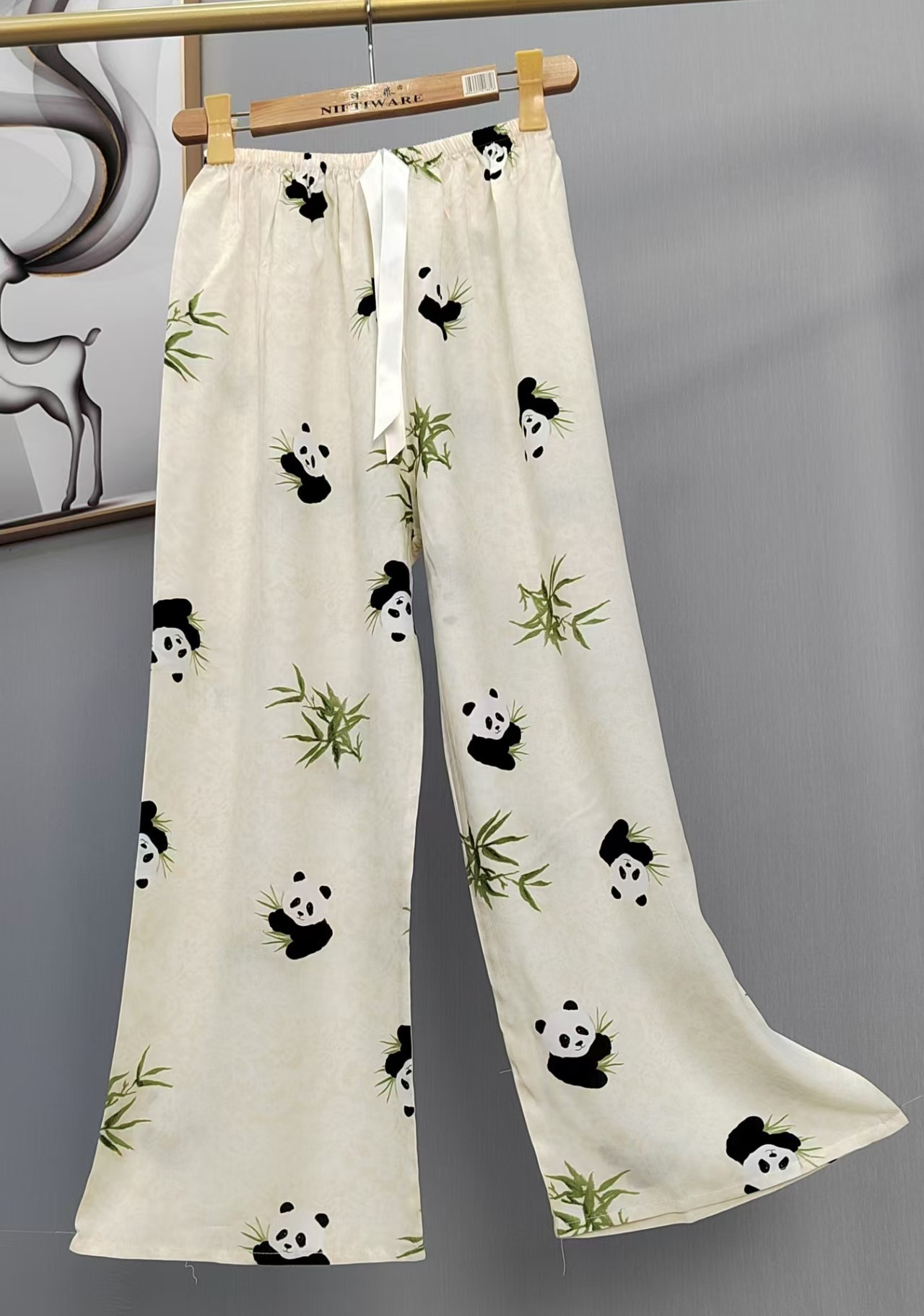 Pijama de seda de algodón para mujer, pantalones anchos de mujer embarazada de seda de algodón con estampado fino de verano