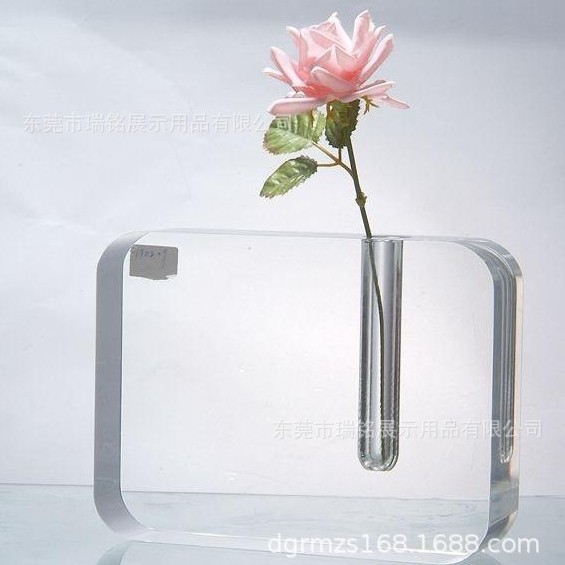 加工有机玻璃金箔玫瑰花瓶陈列架亚克力透明展示架玫瑰花底座制作