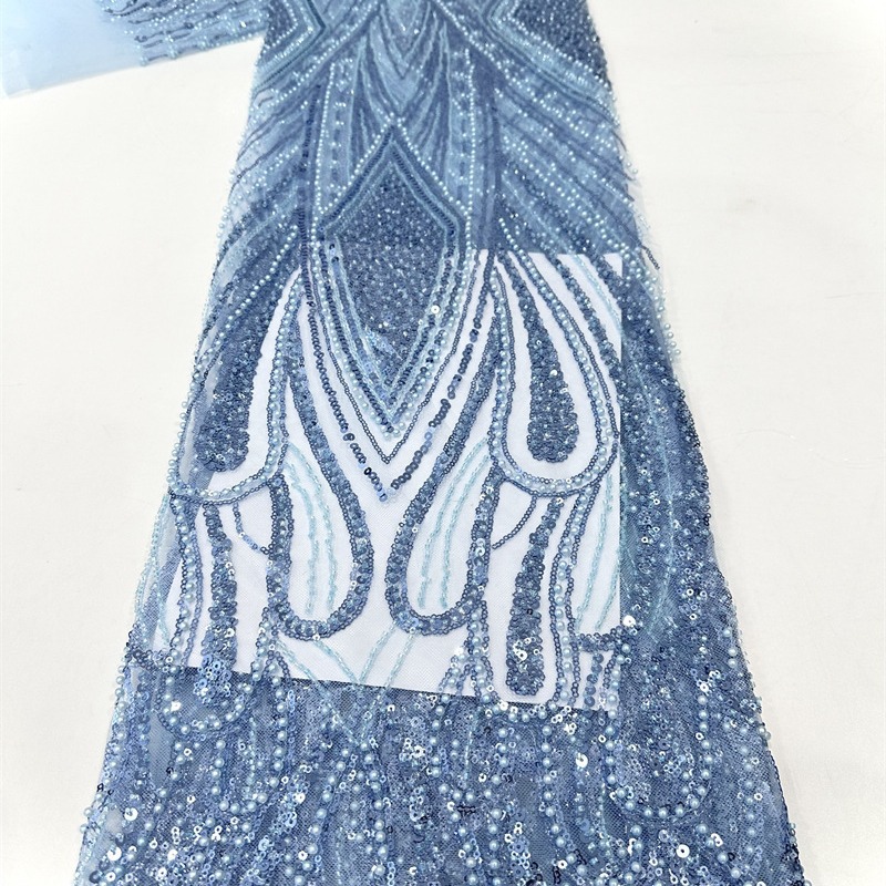 Gorgeoso hilo de malla sequinilla tubo de perlas bordado tela vestido de boda moda falda de moda tela comercio exterior spot transfronterizo