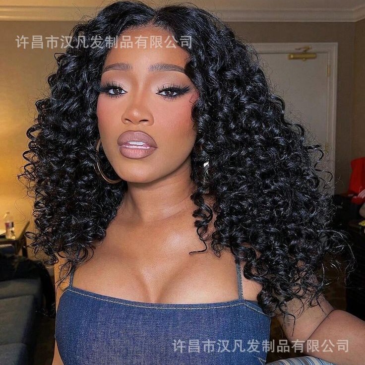 Wig Short Curly Hair 4X4Bob # 1B Full Human Hair European and American Cross-Border Trade Glue-Free Short Hair