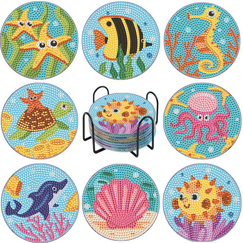 Posavasos de pintura de diamantes de diamantes de diamantes completos transfronterizos hechos a mano almohadilla de aislamiento térmico de diamantes de punto de acrílico redondo de bricolaje fondo de corcho antideslizante posavasos