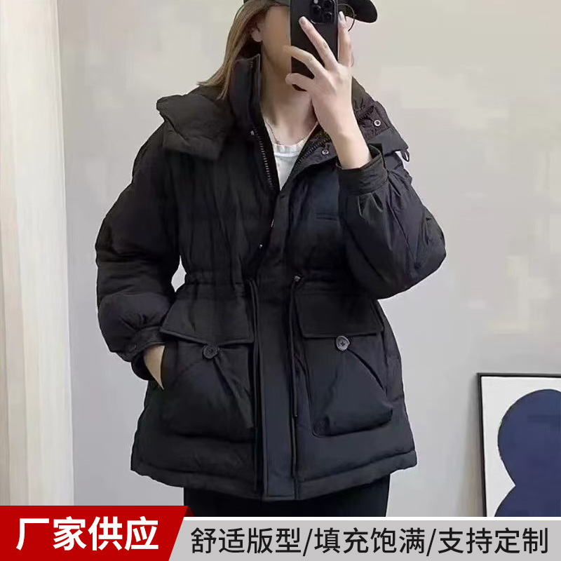 秋冬款加厚羽绒服女中长款韩版收腰显瘦大口袋防寒保暖面包服外套