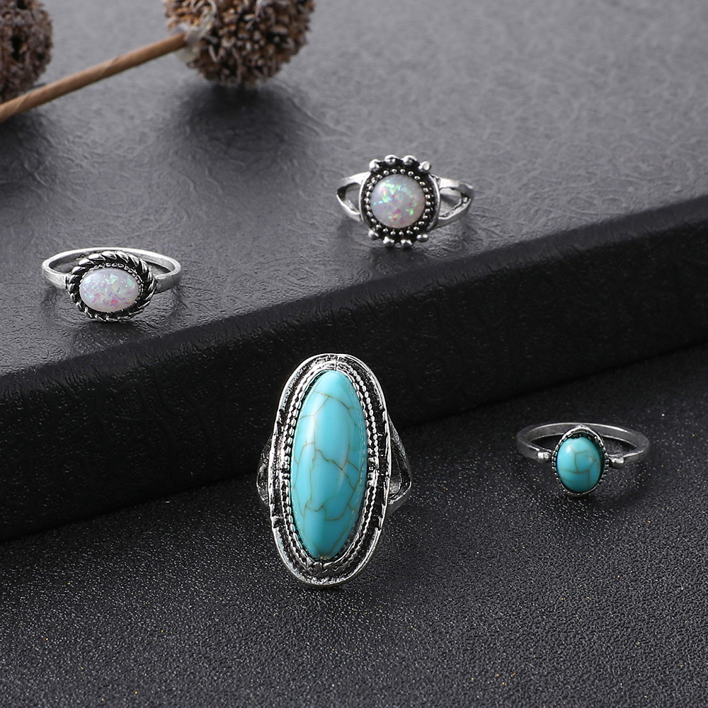 Exaggerated Ethnic Style Cool Style Leaf Round Snake Alloy Plating Inlay Turquoise Women's Rings display picture 26