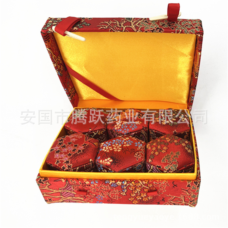 Red Hexagonal Gift Box Set 6 Piece Brocade Jewelry Packaging Empty Boxes quality and texture