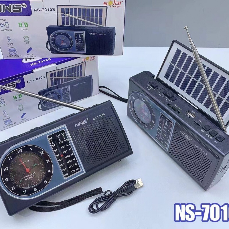 New NS-7010S Solar Bluetooth Speaker Outdoor with Clock FM FM/AM/SW 3 Band Radio