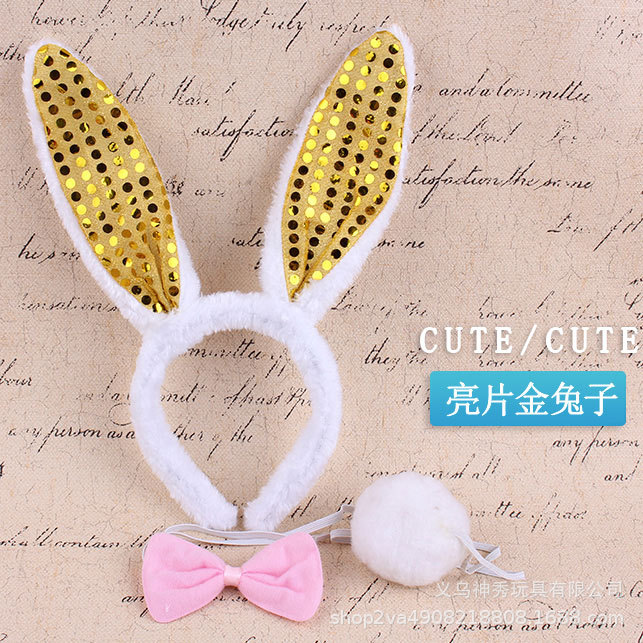 Tocado de rendimiento animal tocado de conejo accesorios lindo pequeño conejo blanco oreja diadema pajarita cola conjunto de tres piezas