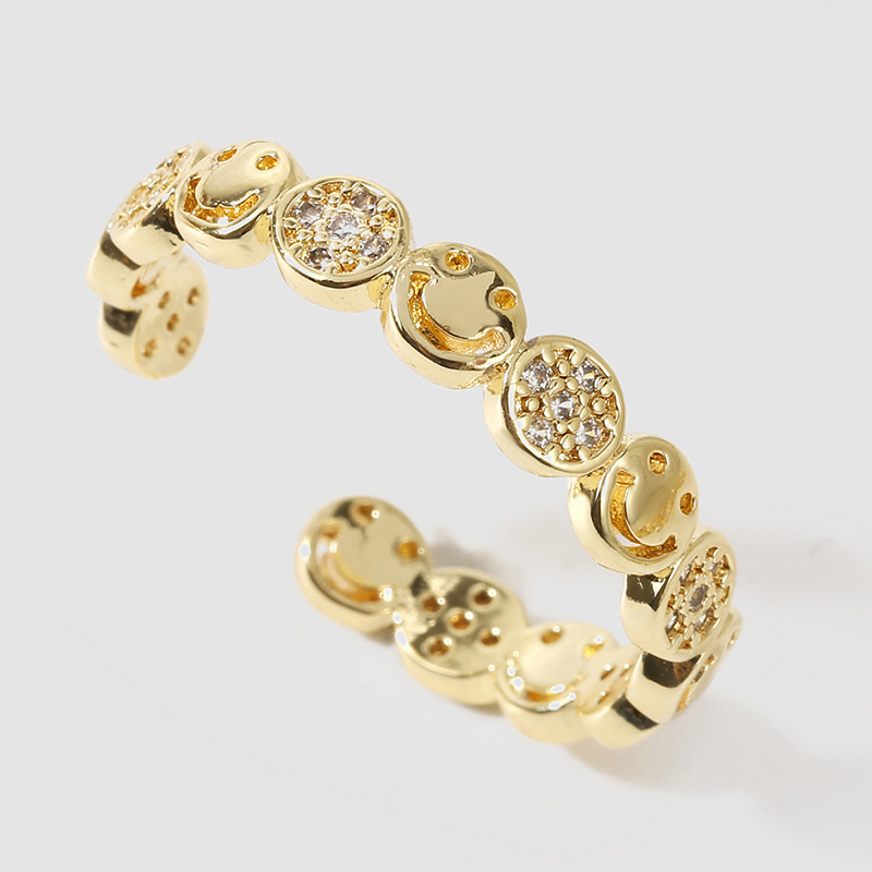 Korean simple and cute copper inlaid zirconium exquisite opening ring gold electroplating ring jewel