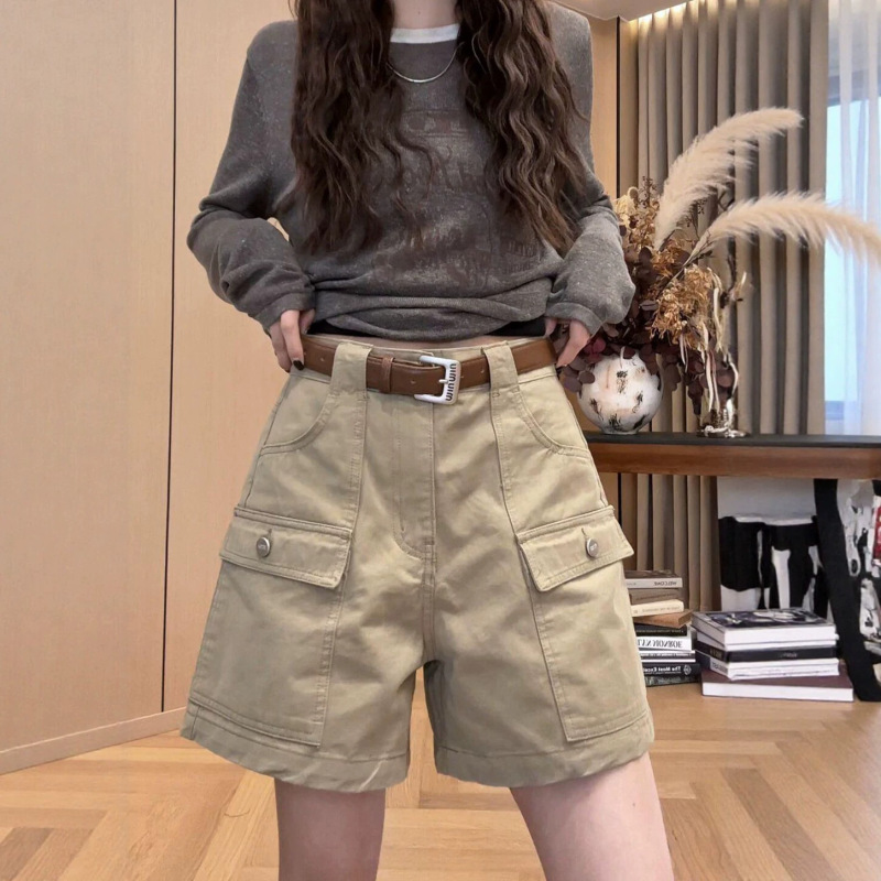 Plus-Size Workwear Denim Shorts for Women, Summer Thin Style, 2026 New American Style, Slimming Khaki Wide-Leg Pants for Plus-Size Women