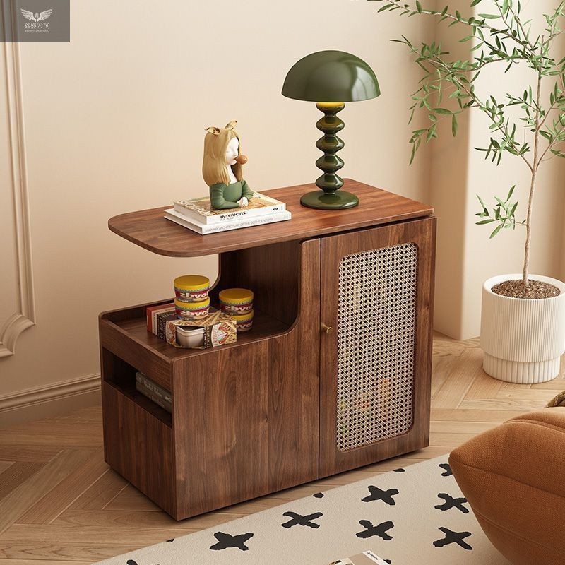 Salón de estar armario de té casero estante giratorio medieval sofá de madera sólida borde móvil armario lateral pequeño tipo de casa